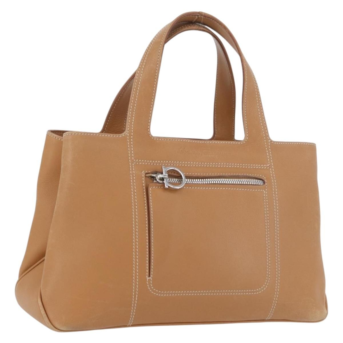 Salvatore Ferragamo Hand Bag Leather Beige Silver Auth BA11228 | eBay