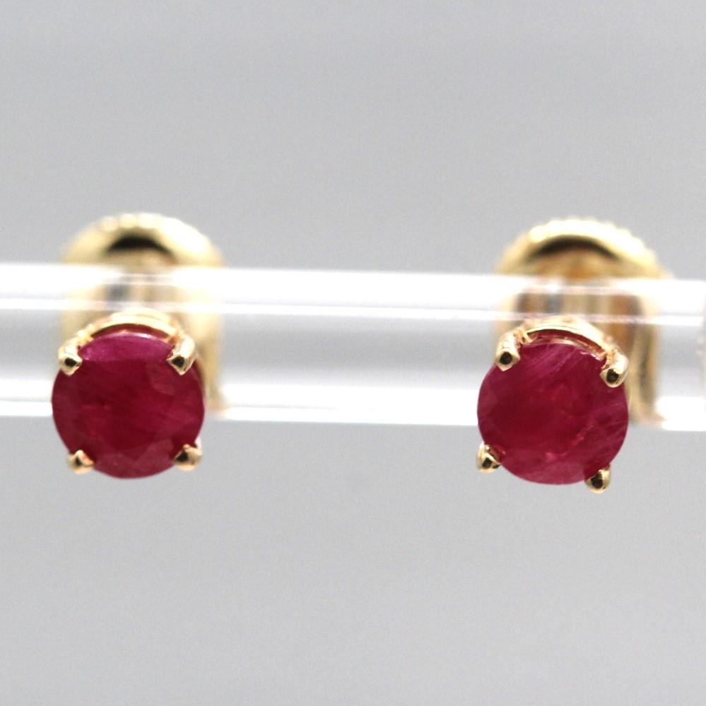 14k Yellow Gold Round Cut Ruby Stud Earrings - image 4