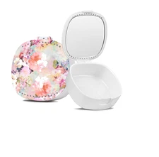 Retainer Case, Denture Case Night Guard Mouth With Mirror Pink Flower 