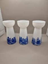 Matching Set Of 3 Glass Hyacinth Vases - City Skyline Design Lovely Set To Own.