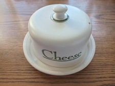 Large Lidded Ceramic Cheese Dish, Cream & Green
