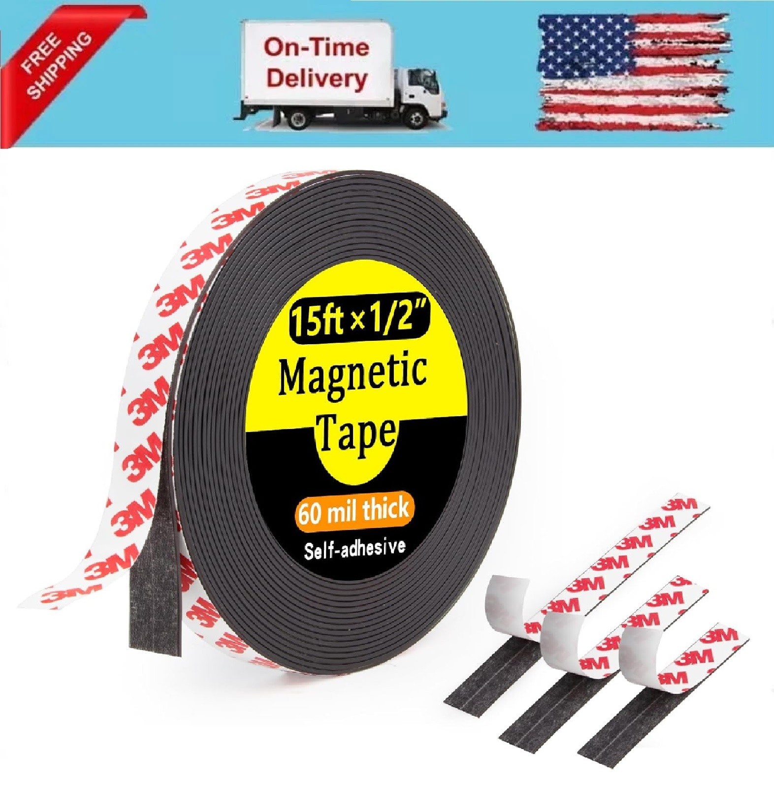 Magnetic Strip Tape 15ft Flexible Roll Adhesive Backed Magnet Strong Sticky 1/2"