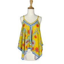 Flying Tomato Yellow Floral Flowing Camisole Blouse Scarf Cami Sz M