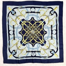 Hermes Large Scarf Carre90 Eperon D'Or Gold Blue
