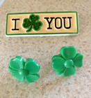 VINTAGE GREEN SHAMROCK SCREW ON EARRINGS & "I LOVE YOU" PIN — photo 3