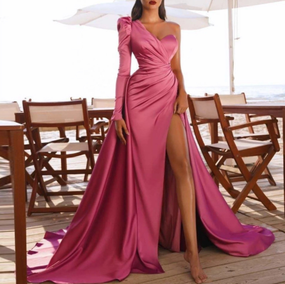 dusty pink dress long sleeve Women's All The Right Reasons Dusty Pink Satin Lace Trim Maxi Dress | Size: L