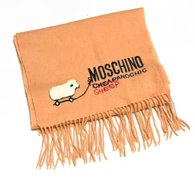 Scarf MOSCHINO CHEAP AND CHIC  Long Wool  Tan With sheep 14  X 64 