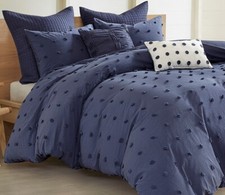 NAVY BLUE COTTON DOTS COMFORTER SET : COZY COTTAGE CHIC TUFTED JACQUARD