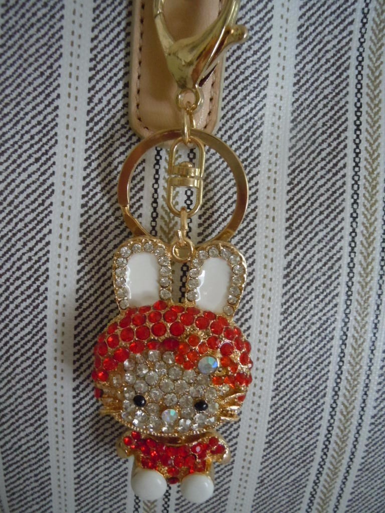 MY MELODY HELLO KITTY SEXY RED RHINESTONE MEDAL ALLOY PURSE CHARM, KEY  CHAIN