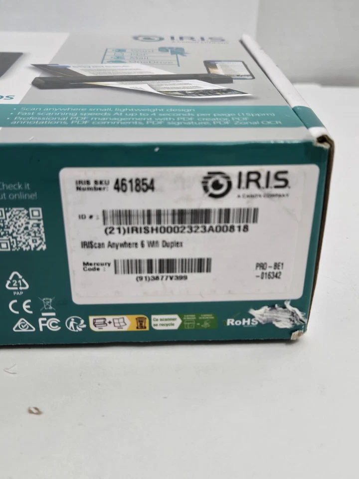 I.R.I.S. IRIScan Anywhere 6 Wifi Duplex Handheld Scanner Sealed Damaged Box - Image 3 of 4