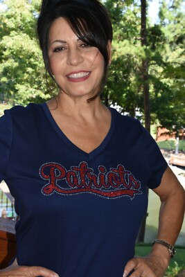 Patriots rhinestone glitter  shirt XS S M L XL XXL 1X 2X 3X 4X 5X red design