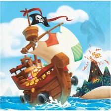 Pirate Treasure Beverage Napkins Paper 16 Pack Boy Kids Birthday Tableware
