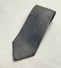 Savile Row Men's 100% Silk Necktie Tie Silver Gray Geometric Square Pattern USA