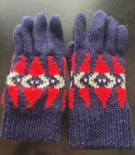 Unisex kids Vintage Winter Gloves Red Blue Ivory Warm Style One Size Design