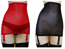 Women's 6 Straps Mesh Sheer Garter Belt High-waist Lace Edge Skirts Retro Girdle