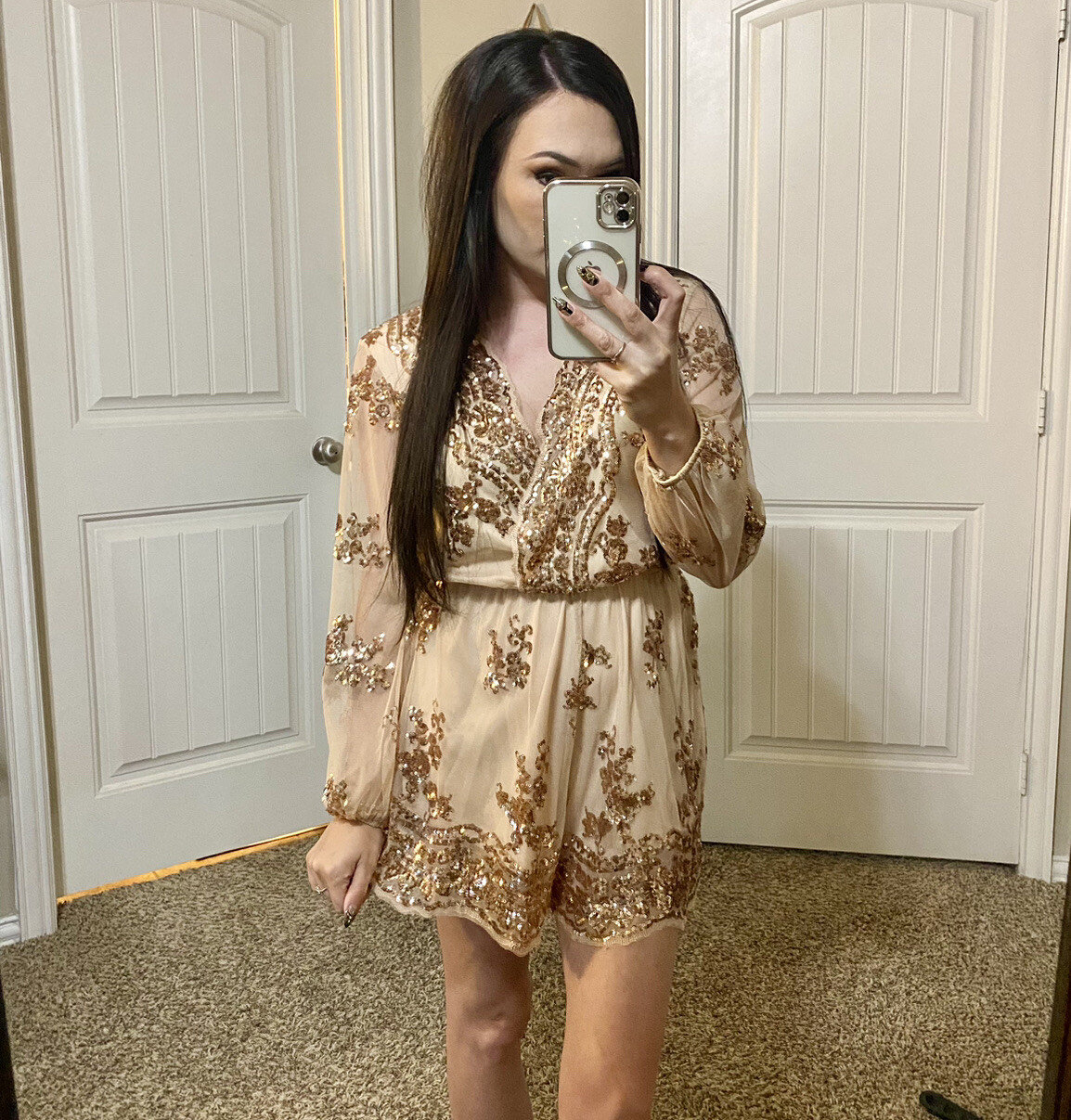 Angel Biba Champagne Gold Sequin Mesh Dressy Romper S Gem