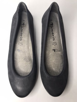Tamaris Touch It Black Leather Slip On Low Wedge Shoes Women's Sz  38EU/8US/6UK | eBay