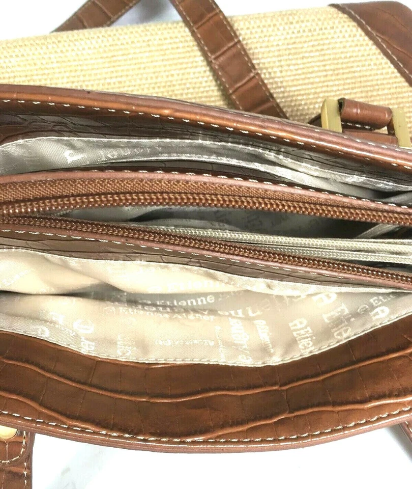 Bolsa de ombro Etienne Aigner lona marrom falsa estampa de réptil couro satchel - Imagem 3 de 4