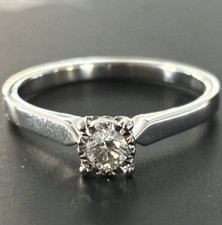 9ct 375 White Gold 0.15ct Diamond Solitiare Ring, Size M, US 6.25