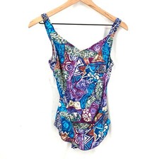 Vintage 80s JANTZEN CLASSICS skirted Swimsuit Blue southwest aztec Multicolor 14