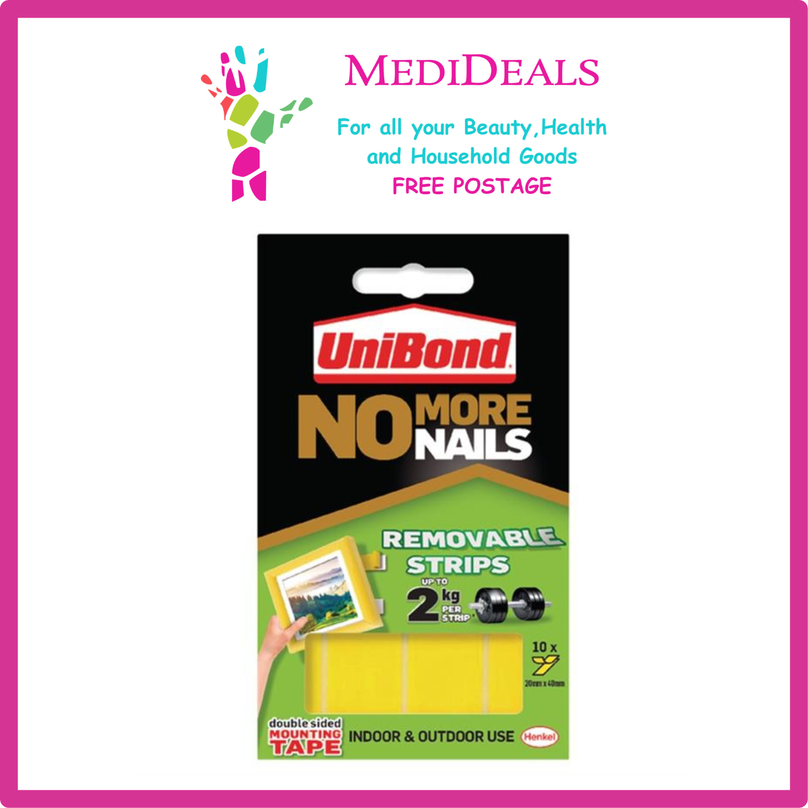 Unibond No More Nails Picture Hanging Strips Double Sided Tape 20mm x