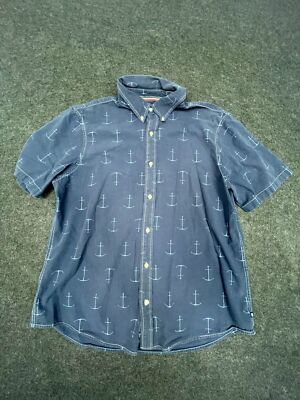 Chaps Button Up Shirt Mens Size Blue XL Nautical Pattern Short Sleeve