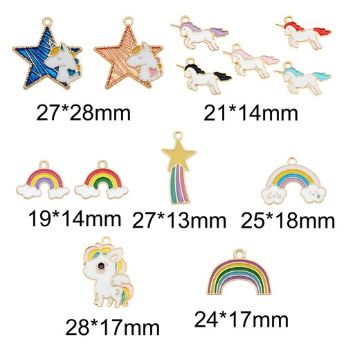 13 pezzi ciondoli smaltati stella unicorno arcobaleno misto multicolore oggetti fai da te - Foto 6 di 6