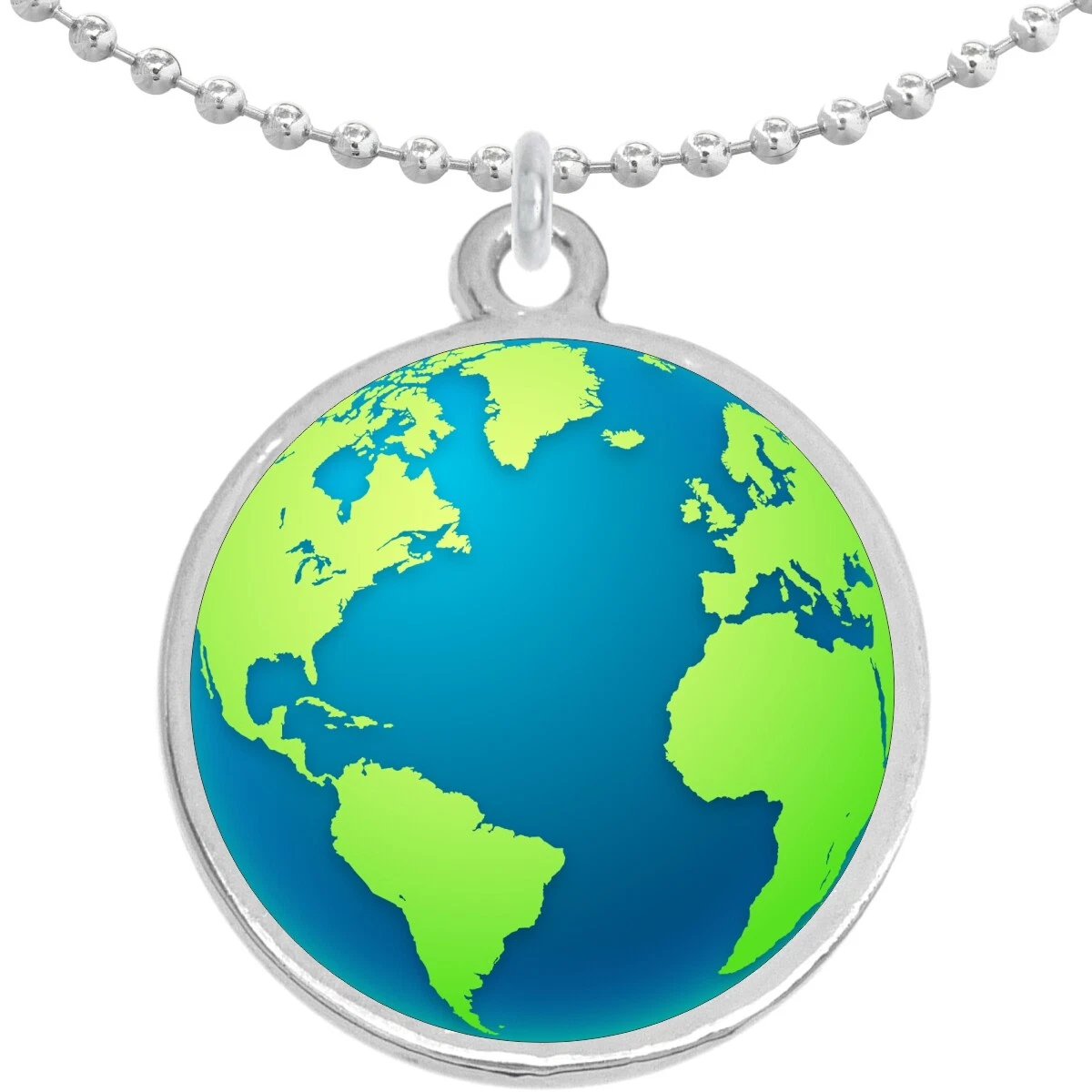 Earth World Globe Green Blue Round Pendant Necklace Beautiful Fashion Jewelry
