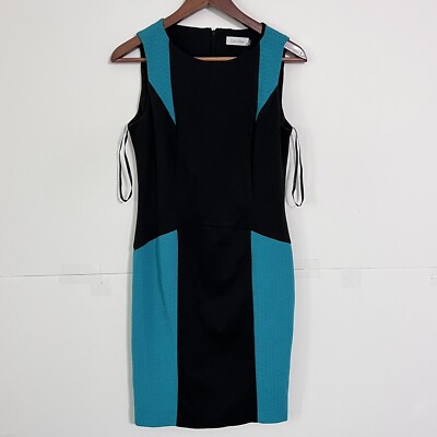 Calvin Klein Womens Jumpsuit Dress Size Black Turquoise Color Block Rayon 
