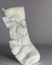 Cable Knit Faux Fur Christmas Stocking Lux 22  Off White