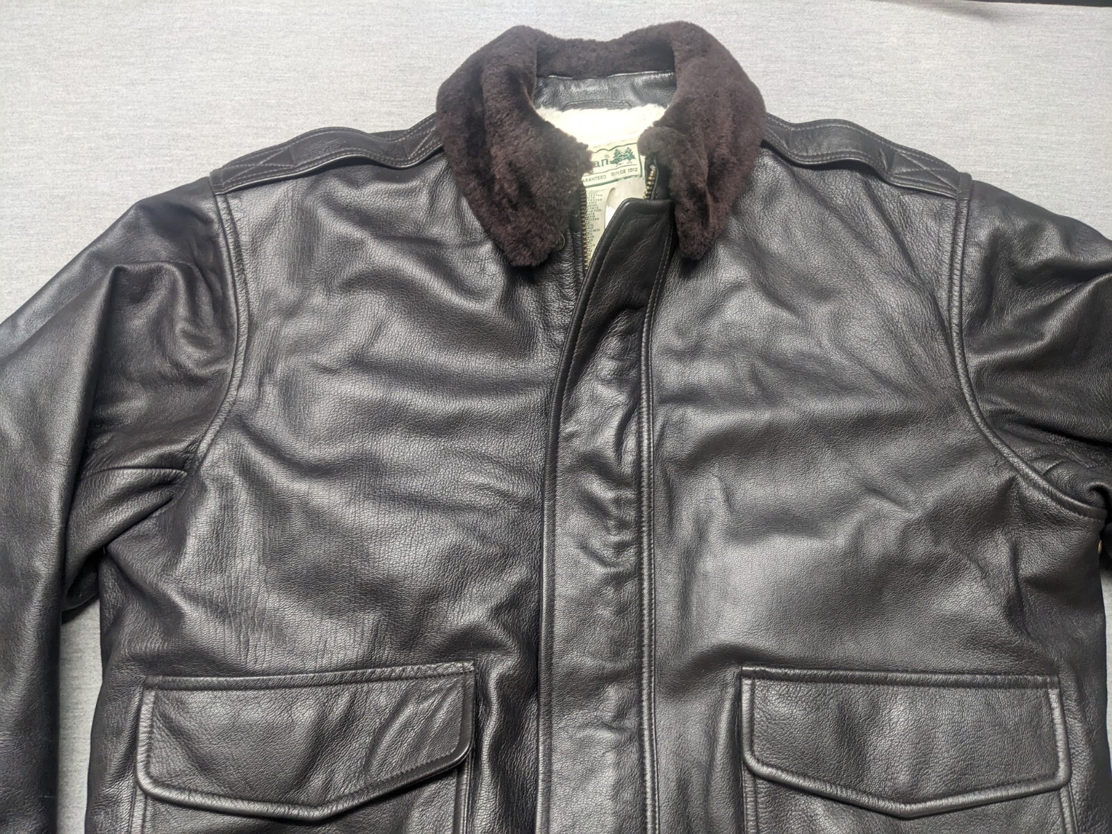 LL Bean Goatskin Leather Bomber Jacket Sherpa Lined Men's Size XL Reg