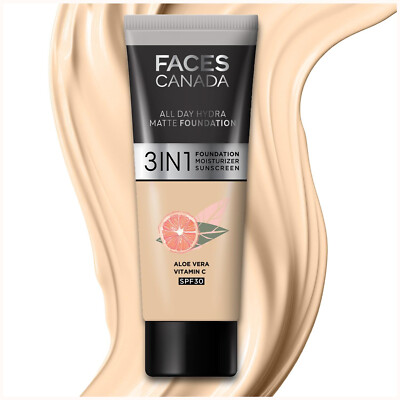 FACESCANADA All Day Hydra Matte Cream Foundation-Mini|3-In-1  SPF 30, 15Ml
