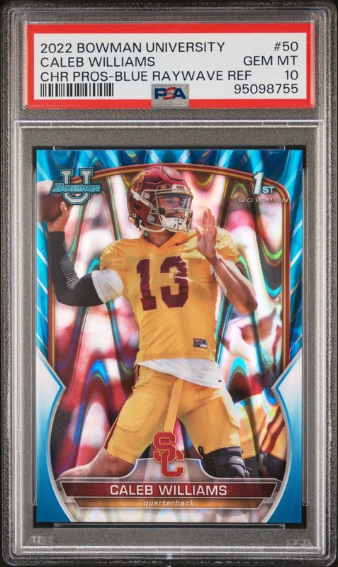 2022 Bowman University Chrome Prospects Caleb Williams Blue Raywave /199 PSA 10