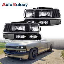 Pair Headlights W Bumper Light For 00-06 Suburban 1500 2500 Tahoe Black Housing Pair Headlights W Bumper Light For 00-06 Suburban 1500 2500 Tahoe Black Housing