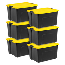 IRIS USA 60 Qt Plastic Storage Bins Buckle Lids Black Yellow 6 Pack Totes Garage
