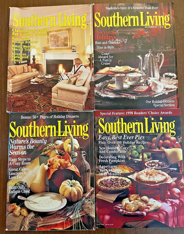 Southern Living Magazine 1986-1998 Lot of 4 Thanksgiving Holidays Recipes Pies