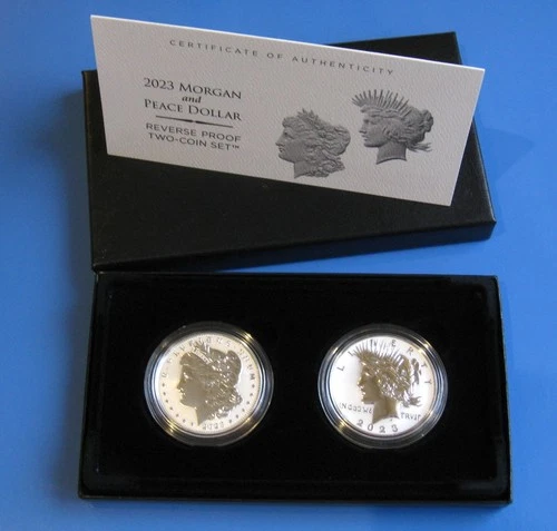 2023 S $1 Reverse Proof Morgan and Peace Silver Dollar US Mint Set w/ CoA & OGA