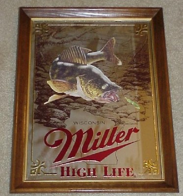 MILLER BEER 1st Edition WALLEYE FISH Wildlife Hunting MIRROR (EX+)