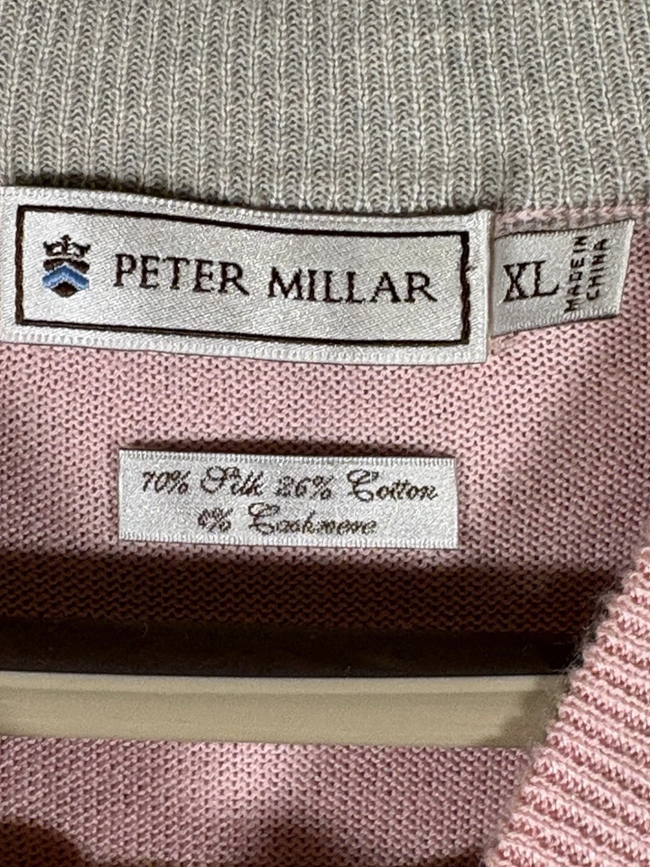 PETER MILLAR 1/4 Cremallera Suéter Chaleco XL SOMERSET HILLS CC Rosa Seda Mezcla Cachemira Foto 4 de 4