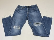 Levis 501 S Skinny Jeans Womens Size 27x28 Blue Button Fly Distressed