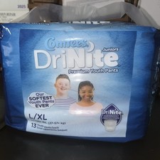 Comfees DriNite Juniors Premium Youth Pants L/XL 60- 125 Lbs Overnight NOS