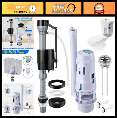 Universal Toilet Tank Replacement Kit - Dual Flush Valve, Fill Valve, Gasket & B