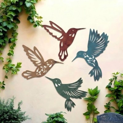 4 Pcs Metal Hummingbird Wall Art Metal Dragonfly Wall Decor for Modern Farmhouse