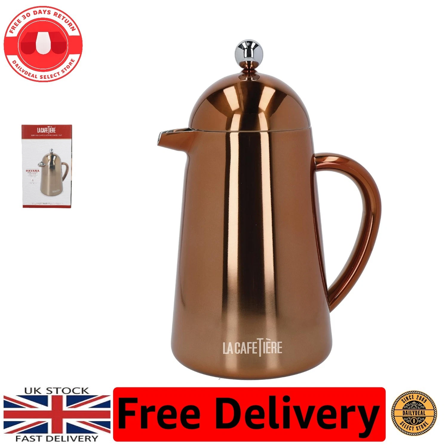 Luxury Copper French Press - Double-Wall Insulation, 1L Capacity, Perfect Gift