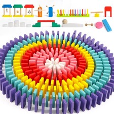 Wondertoys 600 PCS Dominoes Set for Kids Wooden Building Blocks 6 Colors Bulk Do