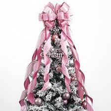 Glitter Christmas Tree Topper - 12" Wide Velvet Bow for Christmas Tree 1 Pink