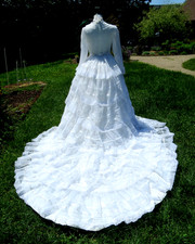 Vintage White Full Ruffled with ribbon edge on each ribbon waist tie appliques