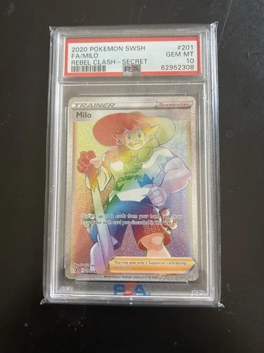 2020 Pokemon SWSH Rebel Clash #201 FA Secret Trainer Milo PSA 10 Gem Mint