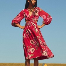 Ranna Gill Floral Cut Out Red Midi Dress Sold At Anthropologie Sz M