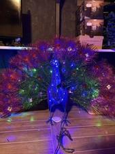 DISPLAY 3' TWINKLING CHRISTMAS PEACOCK Tinsel LED Holiday Yard Decoration